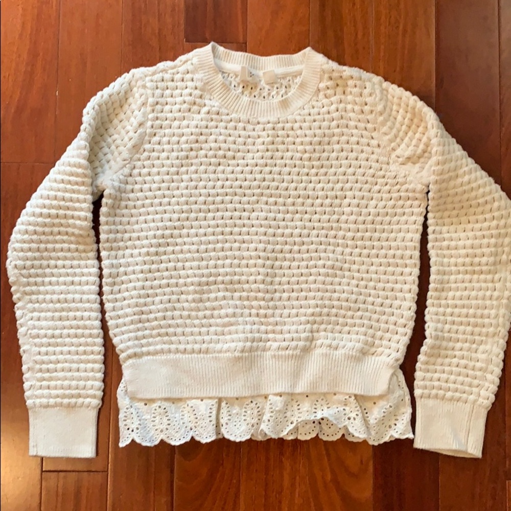Girls creme sweater with eyelet trim - holiday!
